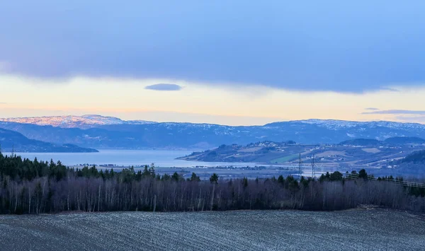 Vista Del Fiordo Trondheim Río Gaula Atardecer — Foto de Stock