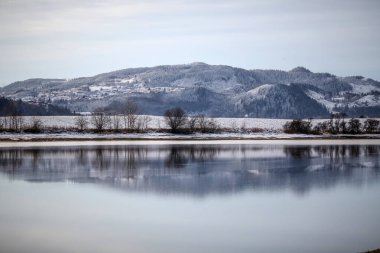 Norveç 'in Gaula nehri Melhus belediyesinde kışın 