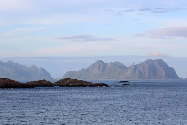 Lofoten Ostrovy Hory Při Západu Slunce Letní Plavby Turné — Stock fotografie