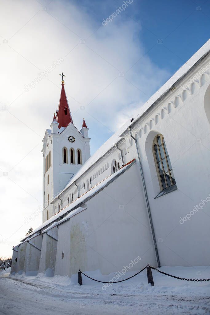 Catholic St.John`s church in the Latvian town Cesis in the winter 
