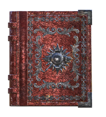 Metal dekorasyonlu eski bir fantezi kitabı.