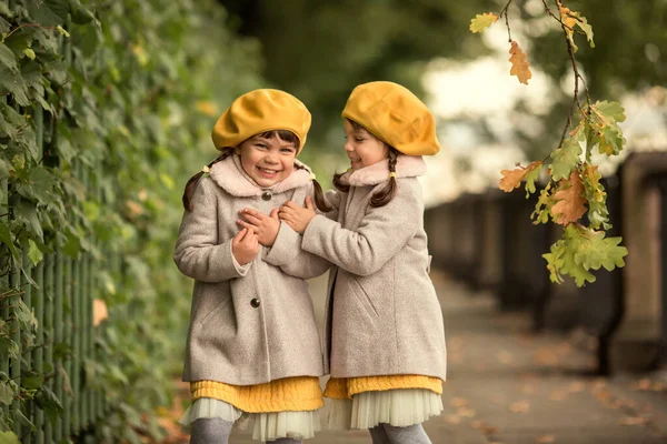 Pequeños Gemelos Acurrucados Parque Otoño — Foto de Stock