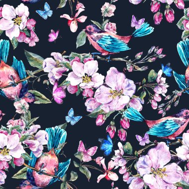 Spring seamless background with blooming branches