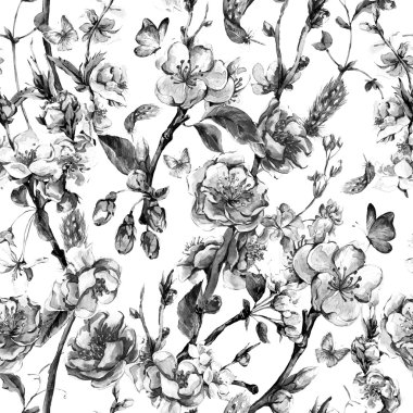 Spring seamless background with blooming branches of cherry