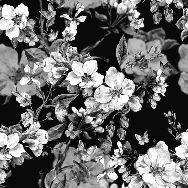 Akvarel na jaře bezešvé pozadí s kvetoucí větve — Stock fotografie