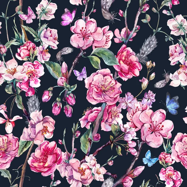Spring seamless background with pink flowers — Stok fotoğraf