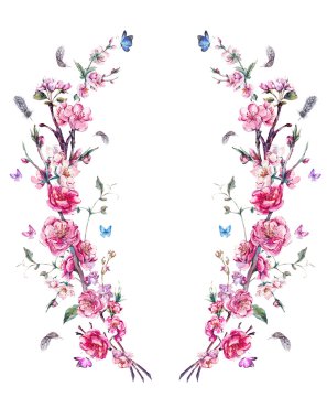 Vintage wreath of bouquet with blooming branches