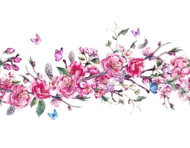 Vintage horizontal spring seamless border