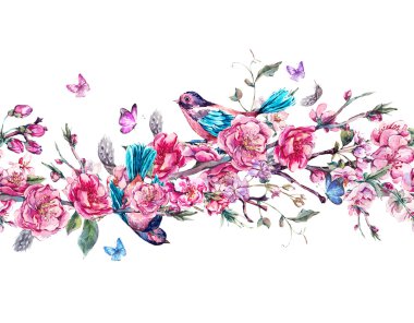 Vintage horizontal spring seamless border