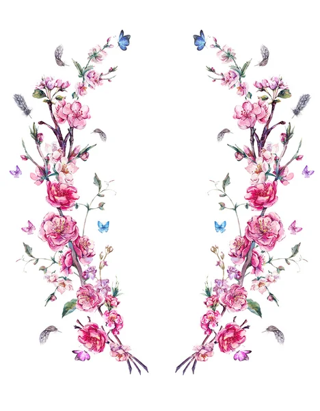 Vintage wreath of bouquet with blooming branches — 스톡 사진
