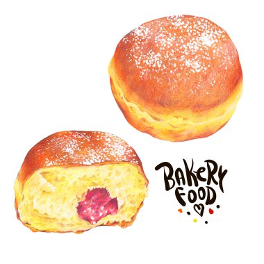 Hand drawn baking set isolated on a white background, donuts Ber