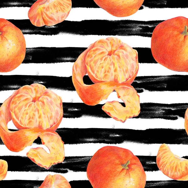 Hand drawn fruit tangerines seamless background — Foto Stock