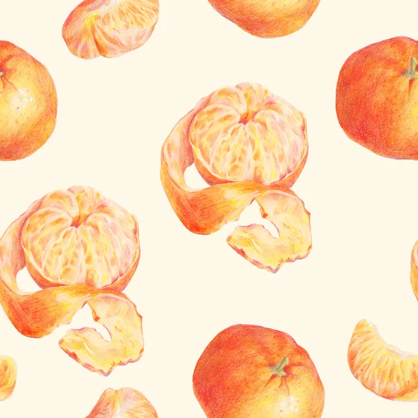 Hand drawn fruit tangerines seamless background — Stockfoto