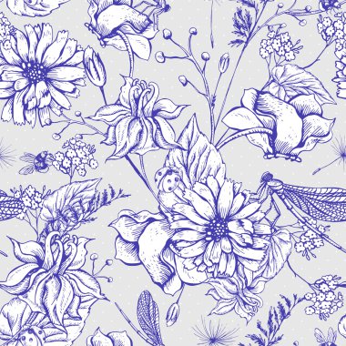 Vintage Bahçe çiçek Dikişsiz desen vektör