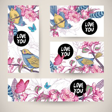 Vintage şablonları ayarlamak bahar tebrik kartı.