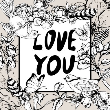 Siyah ve beyaz vintage Bahçe bahar tebrik kartı