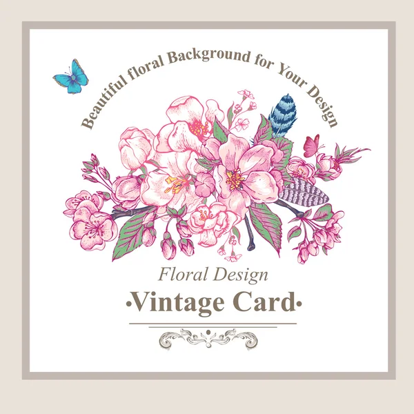 Cartão vintage jardim primavera — Vetor de Stock