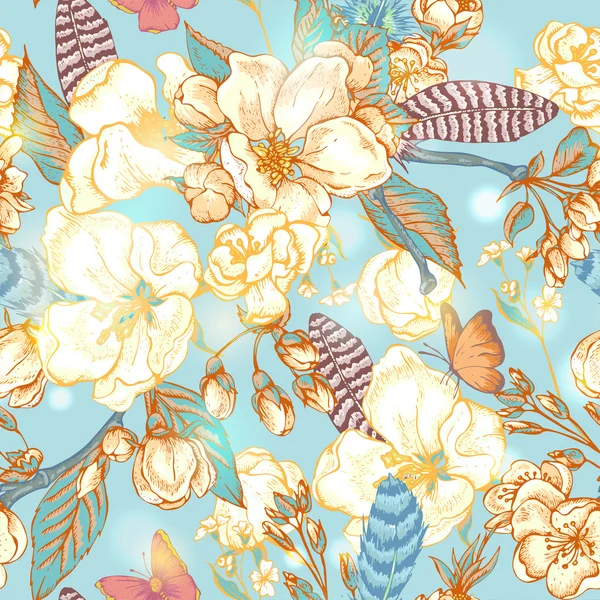 Vintage garden spring seamless pattern — Stock Vector