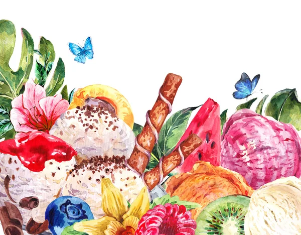 Здоровая пища Eco баннер с шариками мороженого — стоковое фото