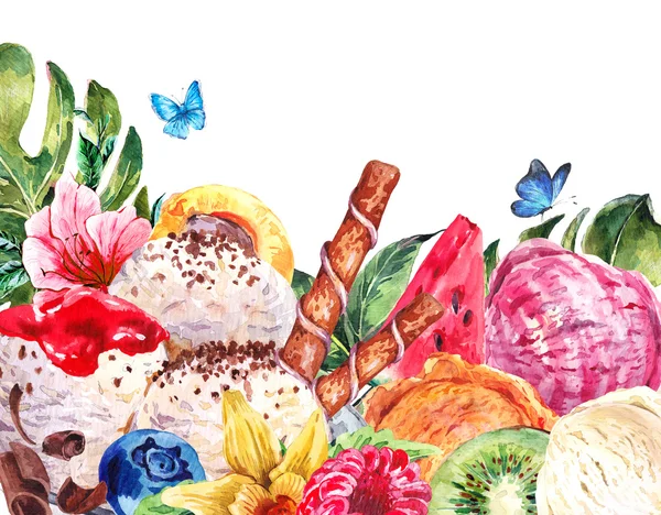 Comida sana Eco Banner con bolas de helado — Foto de Stock