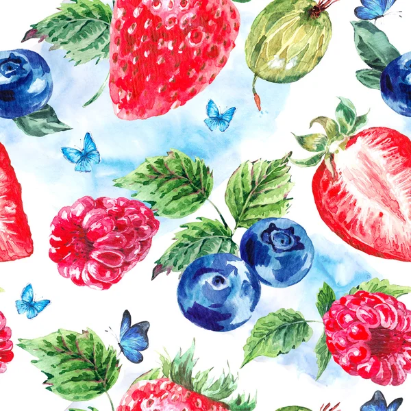Set di frutta ad acquerello su sfondo bianco — Foto Stock