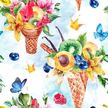 Summer hand drawing watercolor seamless pattern