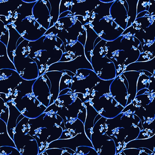 Blue watercolor flower vintage seamless pattern — Stock fotografie