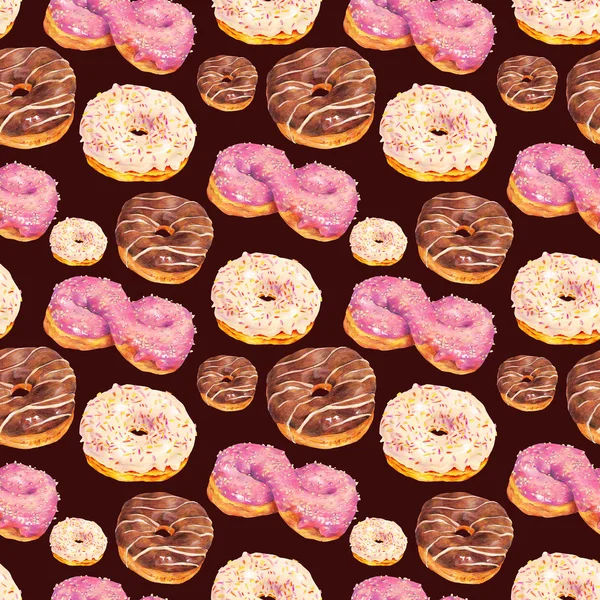 Hand drawn seamless pattern glazed donuts — Stockfoto