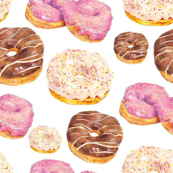 Hand drawn seamless pattern glazed donuts — Zdjęcie stockowe
