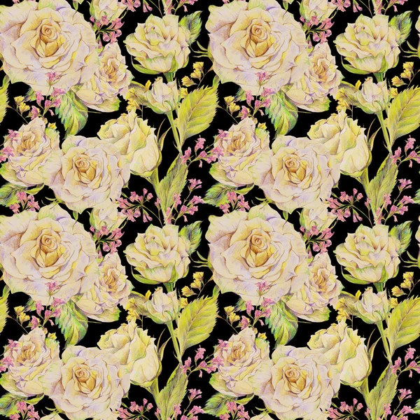 Floral seamless background with white roses — Stok fotoğraf