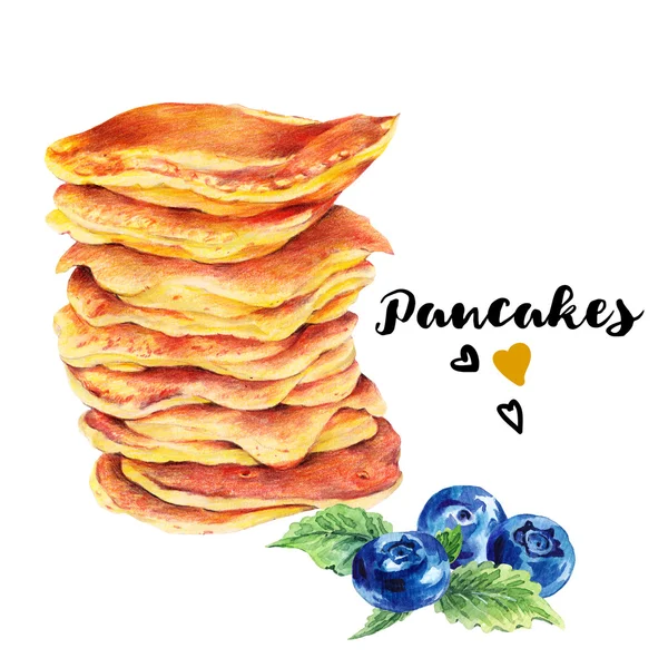 Hand drawn set of homemade delicious pancakes — Stock fotografie