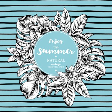 Vintage Exotic Greeting Card with Tropical Leaves