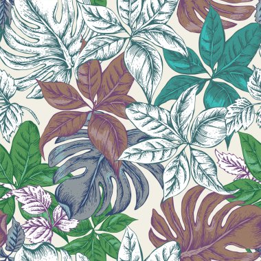 Vintage Seamless Exotic Background with Tropical Leaves