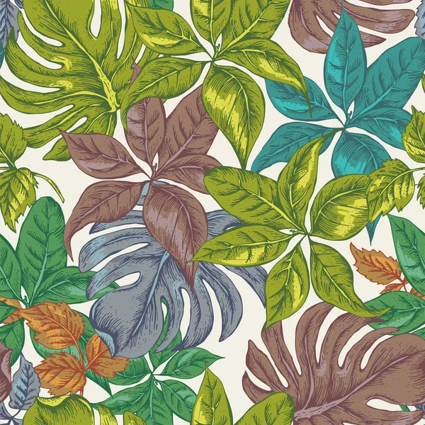 Vintage Seamless Exotic Background with Tropical Leaves — Stockvector