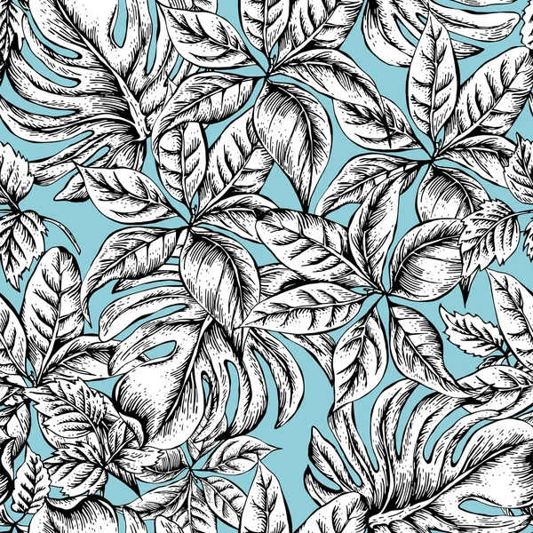 Vintage Seamless Exotic Background with Tropical Leaves — Stok Vektör