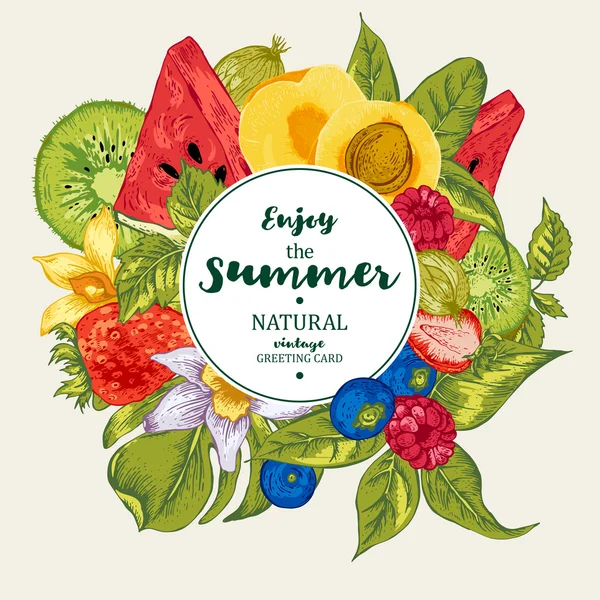Summer Exotic Menu Fruits Card — Stock Vector