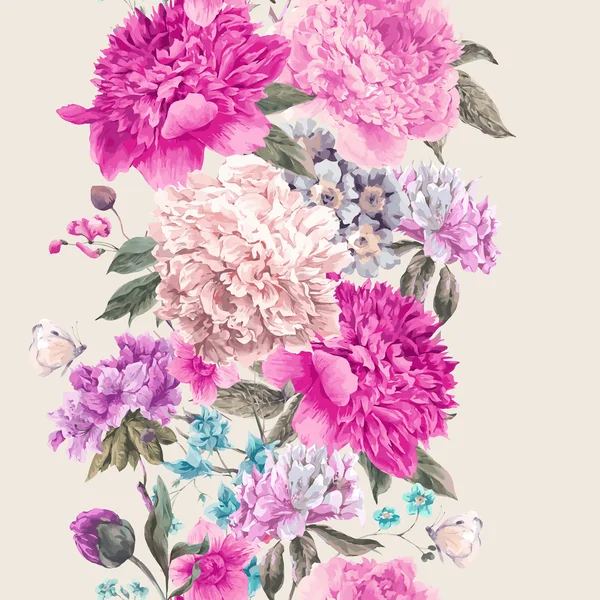 ビンテージ ベクトル花のシームレスな境界線 — ストックベクタ