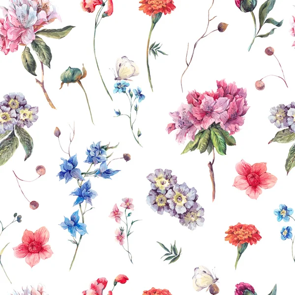 Nahtlose Aquarell Hintergrund mit Gartenblumen — Stockfoto