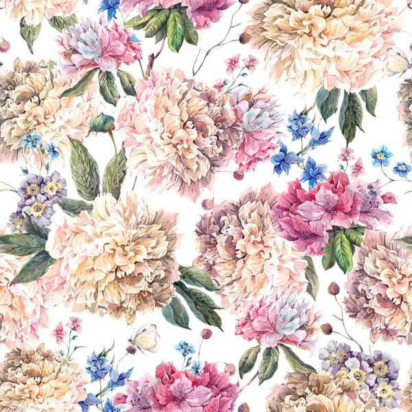 Vintage Floral aquarelle Seamless Pattern avec pivoines blanches — Photo