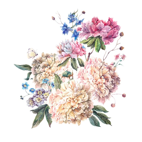 Beyaz Peonies Vintage çiçek kartı