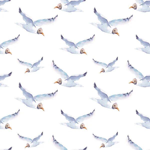 Summer watercolor seamless pattern with sea gull — Stock Photo, Image
