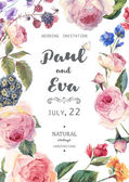 Картина, постер, плакат, фотообои "vintage floral vector roses wedding invitation", артикул 113444188