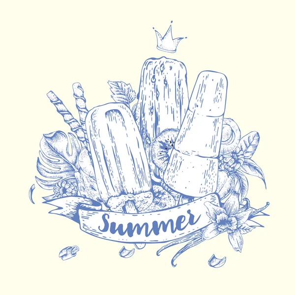 Summer natural eco food ice cream background — Stok Vektör