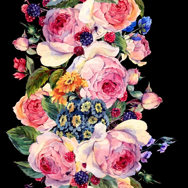 Classical roses vintage floral seamless border — ストック写真