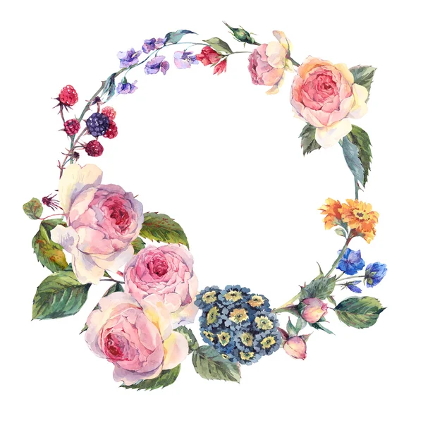 Corona vintage de ramo de flores con rosas inglesas — Foto de Stock