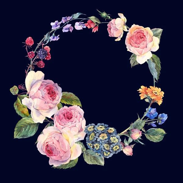 Vintage wreath of flowers bouquet with English roses — Φωτογραφία Αρχείου