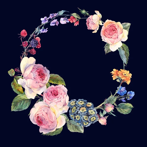 Vintage wreath of flowers bouquet with English roses — Zdjęcie stockowe