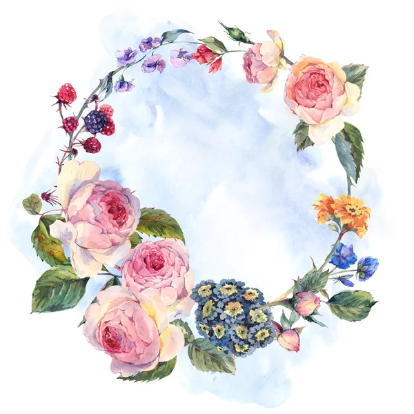 Vintage wreath of flowers bouquet with English roses — Stok fotoğraf