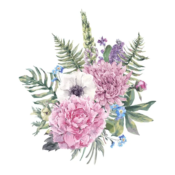 Carte de vœux floral vintage avec anémones — Image vectorielle