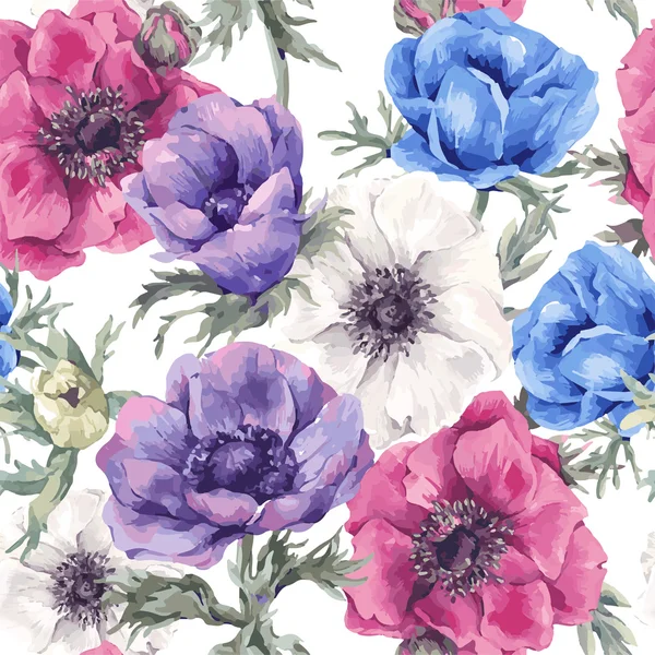 Motif floral sans couture avec anémones en fleurs — Image vectorielle